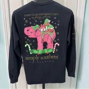 Simply Southern Womens Size Medium Christmas Elephant Black Long Sleeve T-shirt